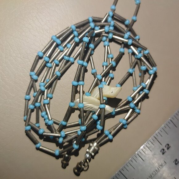 Vintage Fetish Multi Strand Necklace Turquoise Silver 925 Bead Mother Of Pearl - Picture 2 of 9